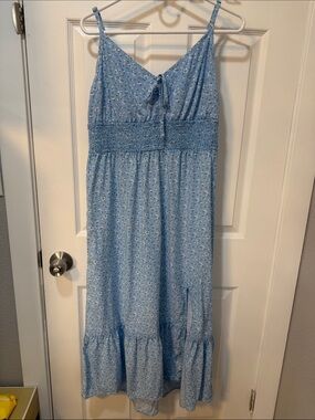 Hollister Light Blue Floral Smocked Midi Sundress